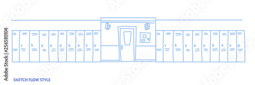 empty school corridor interior with row of lockers empty ho people hall sketch flow style horizontal
