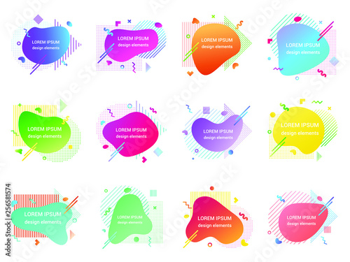 12 Modern liquid abstract element shape gradient memphis style design fluid vector colorful illustration banner set simple shape template for presentation, flyer, brochure isolated on white background