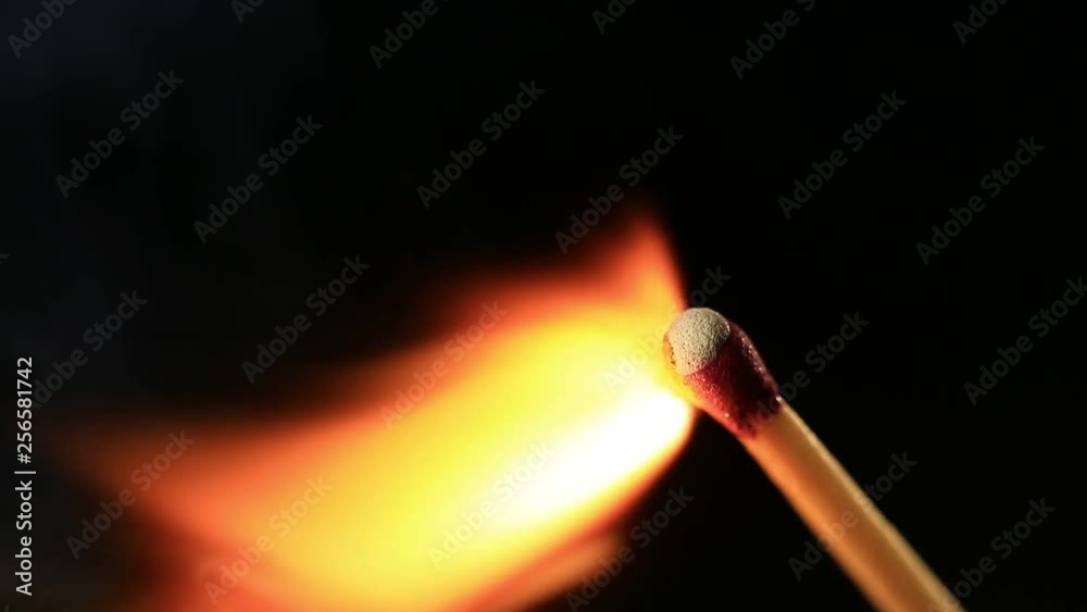Macro Match Stick Lights on Fire and Burns with Shallow Depth of Field. Macro Match Stick Lights on Fire and Burns with Shallow Depth of Field.