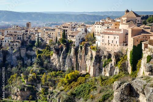 View of the medieval city of Cuenca, located on the cliffs in Spain. photo