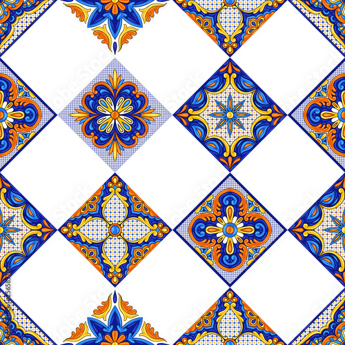 Mexican talavera ceramic tile pattern. Ethnic folk ornament.