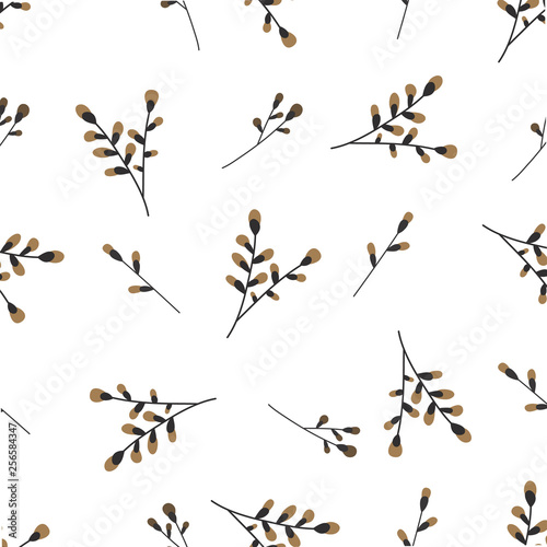 Leaves  floral elements hand drawn seamless pattern. Sketch for wrapping paper.