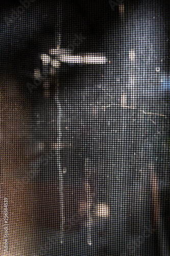 Dust and Dirty mosquito wire screen window, Reflection on mirror, Close up and macro shot