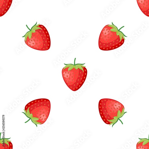 Fototapeta Naklejka Na Ścianę i Meble -  Berries fruit strawberry with leaves seamless pattern for textile prints, cards, design. Vector illustration in flat style