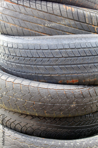 Stack of old, worn out car tyres