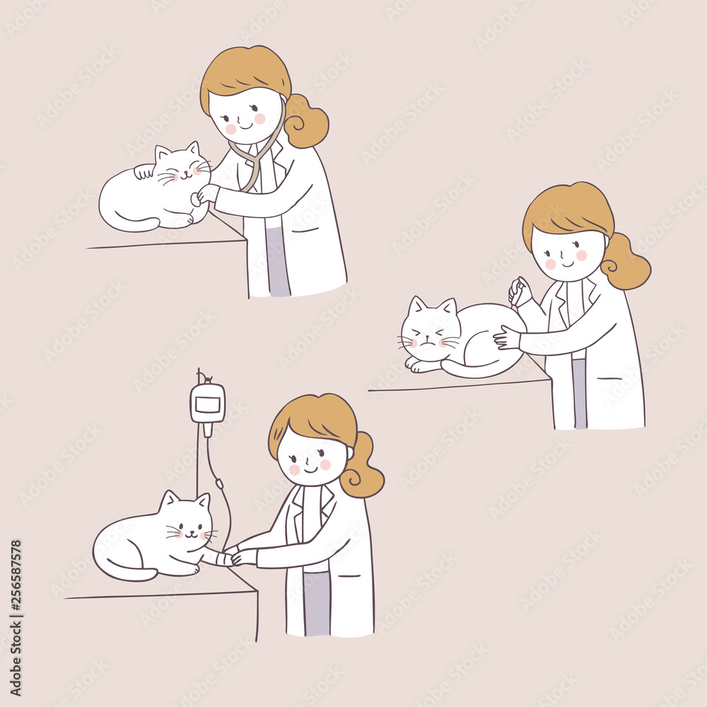 Cartoon cute cat and animal doctor vector. Cartoon cute cat and animal doctor vector.
