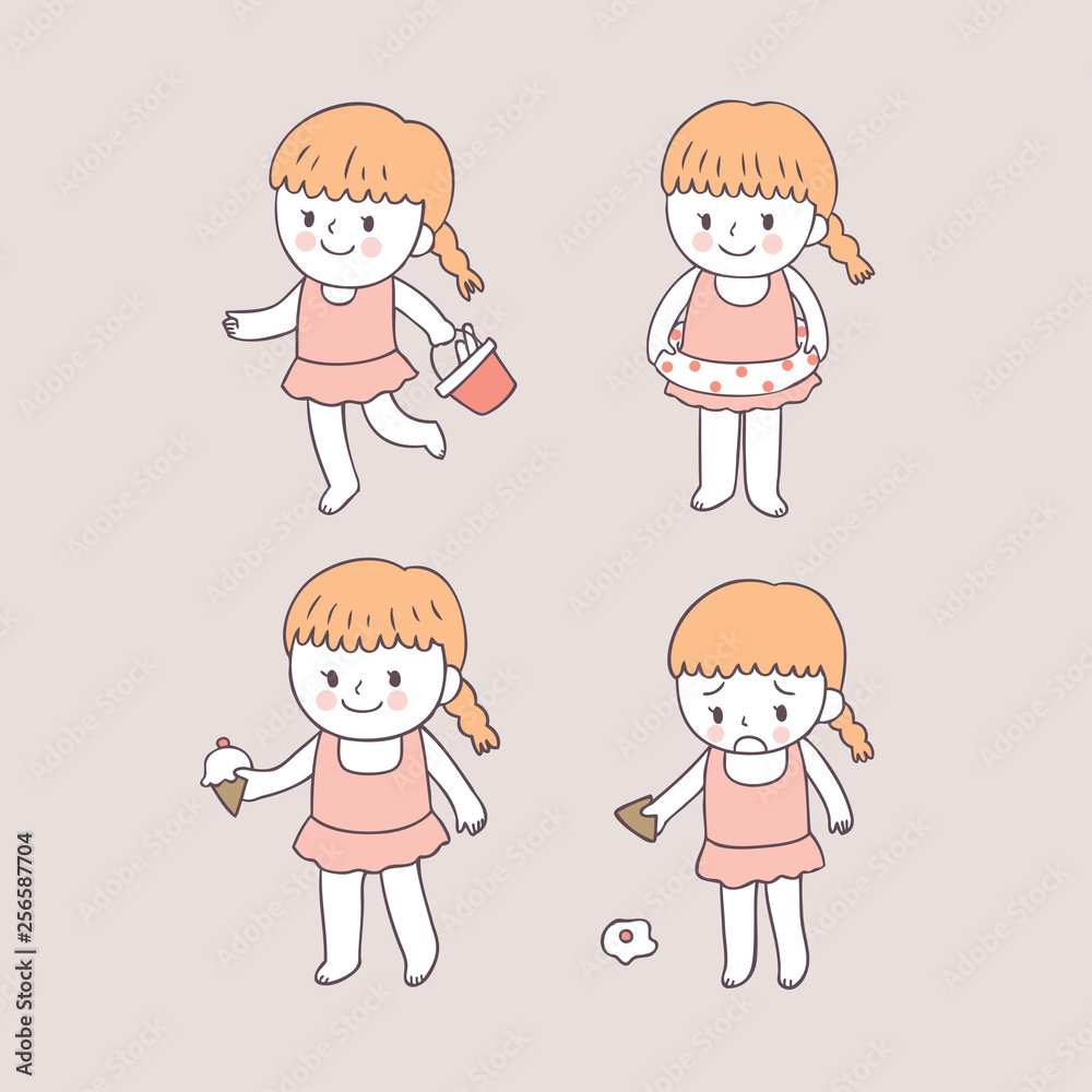Cartoon cute girl in summer vector. Cartoon cute girl in summer vector.