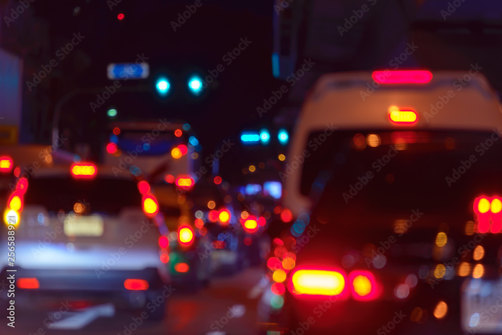 Abstract blur of Traffic jams in Bangkok city - row of cars on the bad traffic