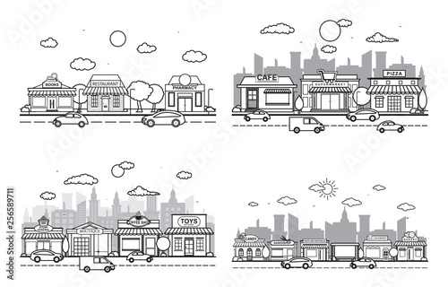 Store Front City Building Street Road Traffic Line Art Outline