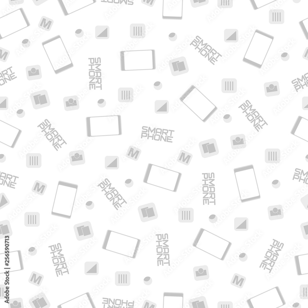Mobile phones on a white background. Seamless pattern. Vector illustration.