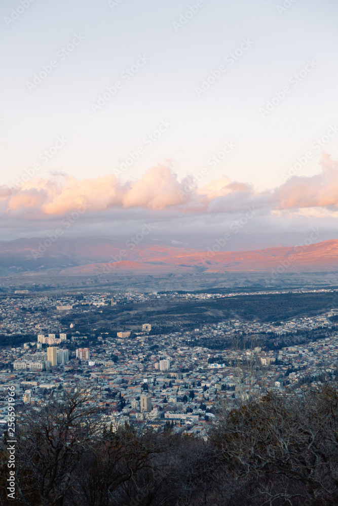 Sunset and evening city Tbilisi, Georgia. Panoramic views and lights of historic neighborhoods. Sunset and evening city Tbilisi, Georgia. Panoramic views and lights of historic neighborhoods.
