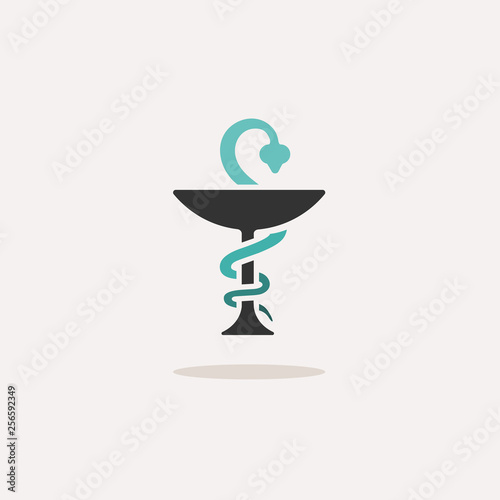 Pharmacy color icon with shade on a beige background. Snake symbol