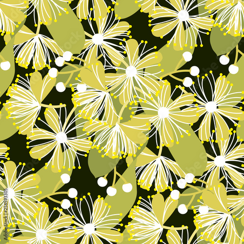 Decorative linden flower seamless pattern