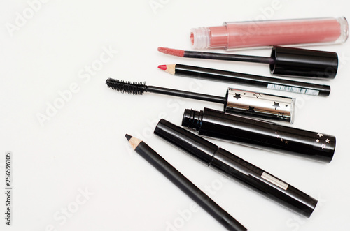 makeup set for face makeup on white background