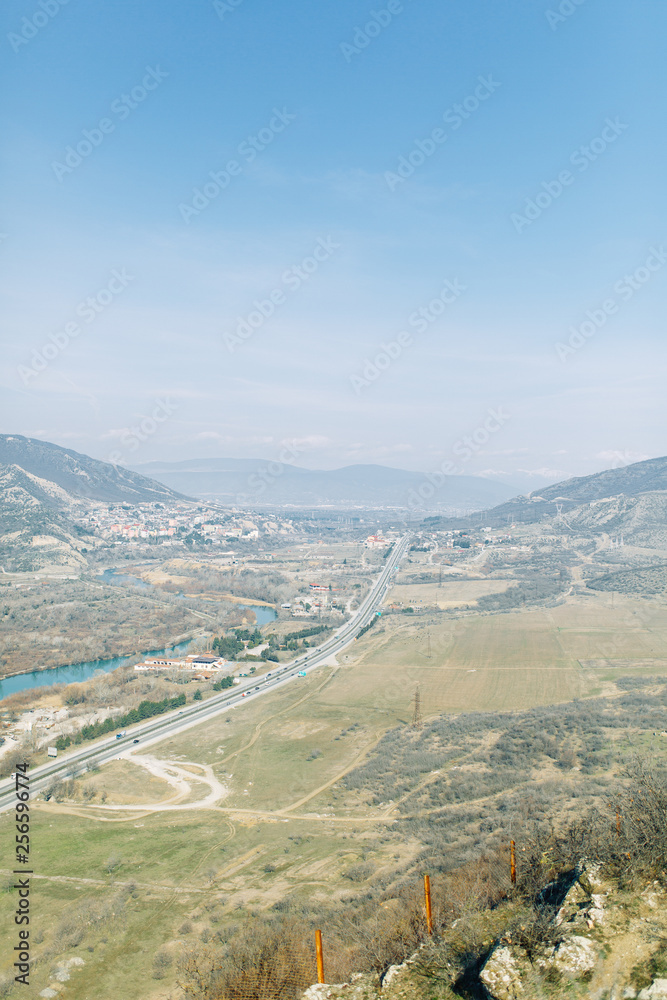 Obraz premium Panoramas of the most beautiful places in Georgia. Jvari and Gori at dawn.