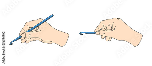 Correct position crochet hook in hand. Knitting vector illustration
