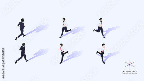 3d Running Business People. Conceptual Isometric Illustration. Dimetric Video Game Ready Projection.