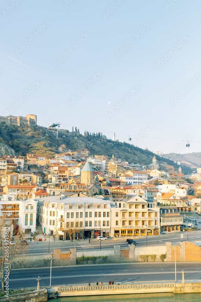 Dawn in the old city of Tbilisi, Georgia. Panoramas of the ancient city and the fortress.