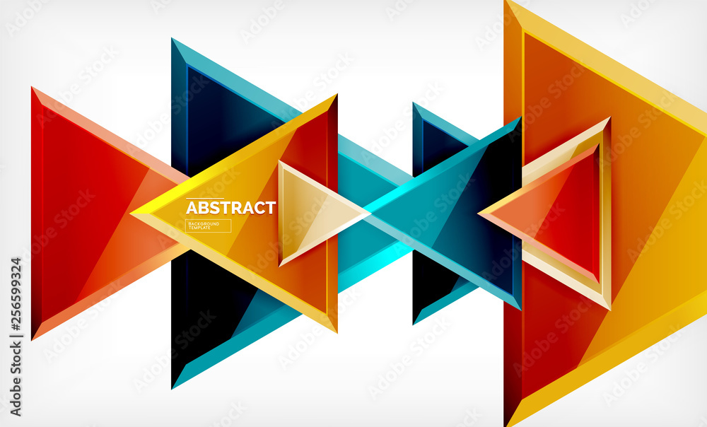 Triangular low poly background design, multicolored triangles