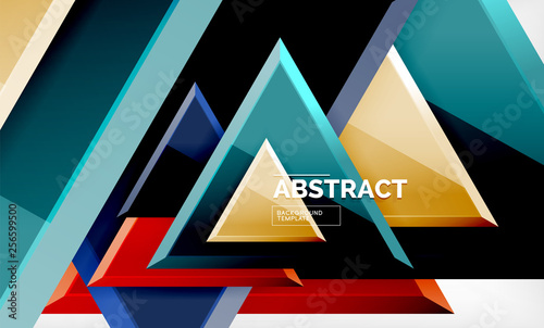 Triangles repetiton geometric abstract background  multicolored glossy triangular shapes  hi-tech poster cover design or web presentation template with copy space