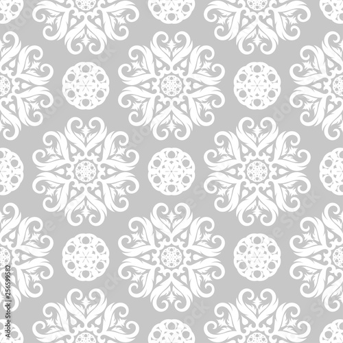  Gray seamless background with white floral pattern