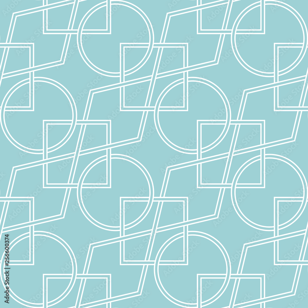 Geometric seamless pattern. White design on light blue background