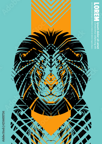 Design poster with a lion's head in the form of modern graphics