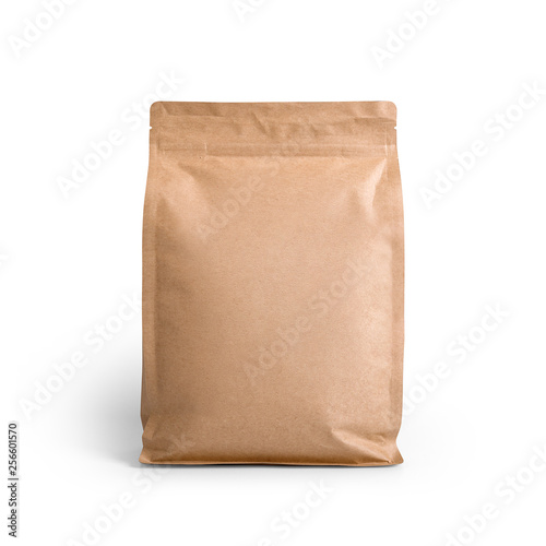 Brown craft paper bag packaging template isolated on white background. Packaging template mockup collection. With clipping Path included. Stand-up pouch Front view package