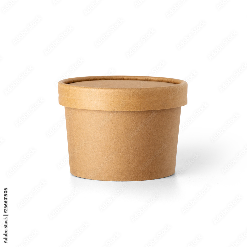 Brown craft Paper cup with lid isolated on white background. Packaging ...