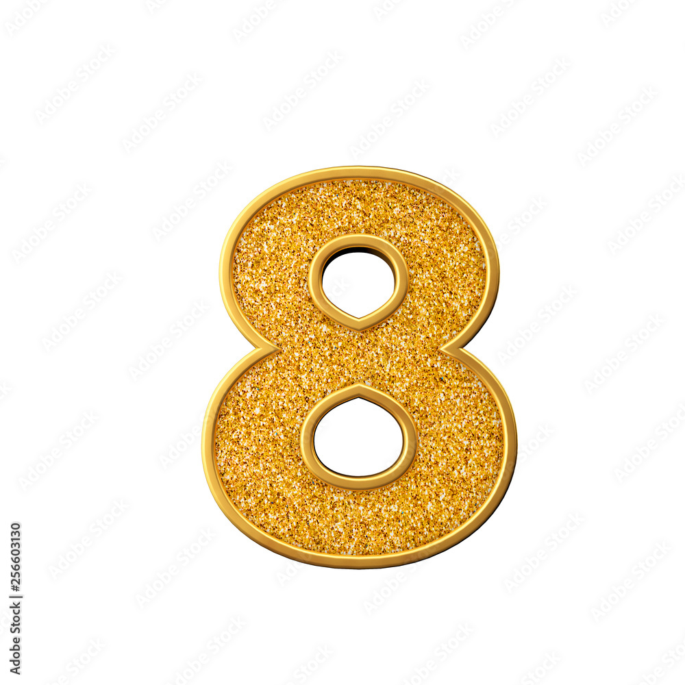 Gold glitter number 8. Shiny sparkling golden number. 3D rendering Stock  Photo | Adobe Stock