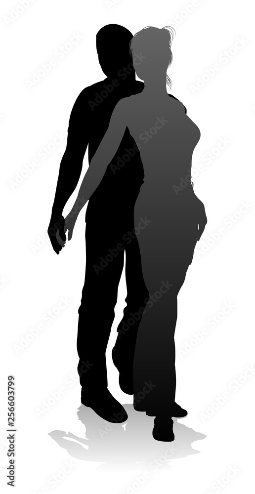 People silhouette of a young man and woman, probably a couple or husband and wife People silhouette of a young man and woman, probably a couple or husband and wife