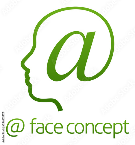 A face in profile formed from an at sign symbol concept