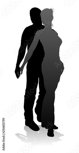 People silhouette of a young man and woman, probably a couple or husband and wife