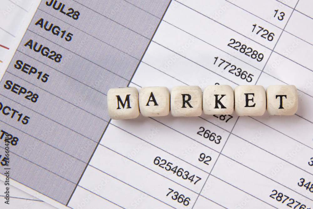The market word on wood cube business content image. The market word on wood cube business content image.