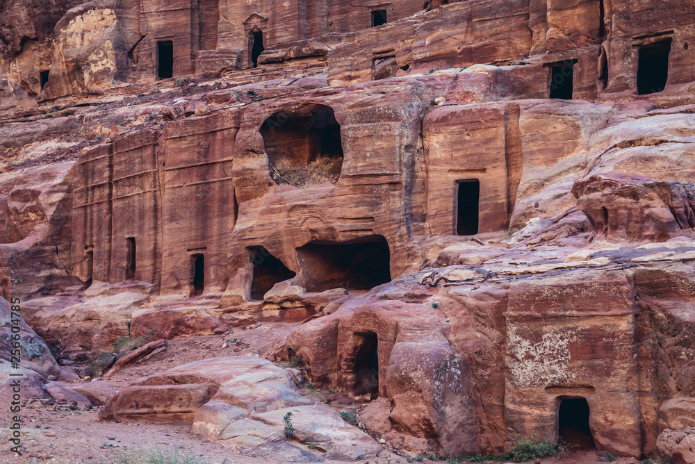 Nabatean tombs on a so called Facades Street in Petra ancient rock city in Jordan