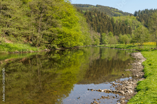 The river Ourthe near Maboge in the Ardennes, Belgium during spring