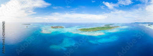 Aerial view Banyak Islands Sumatra tropical archipelago Indonesia, Aceh, coral reef white sand beach. Top travel tourist destination, best diving snorkeling. photo