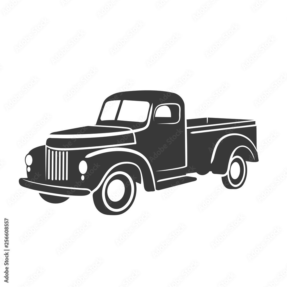 Old retro pickup truck vector illustration. Vintage transport vehicle ...