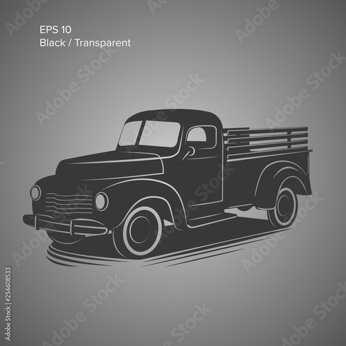Old retro pickup truck vector illustration icon. Vintage transport vehicle