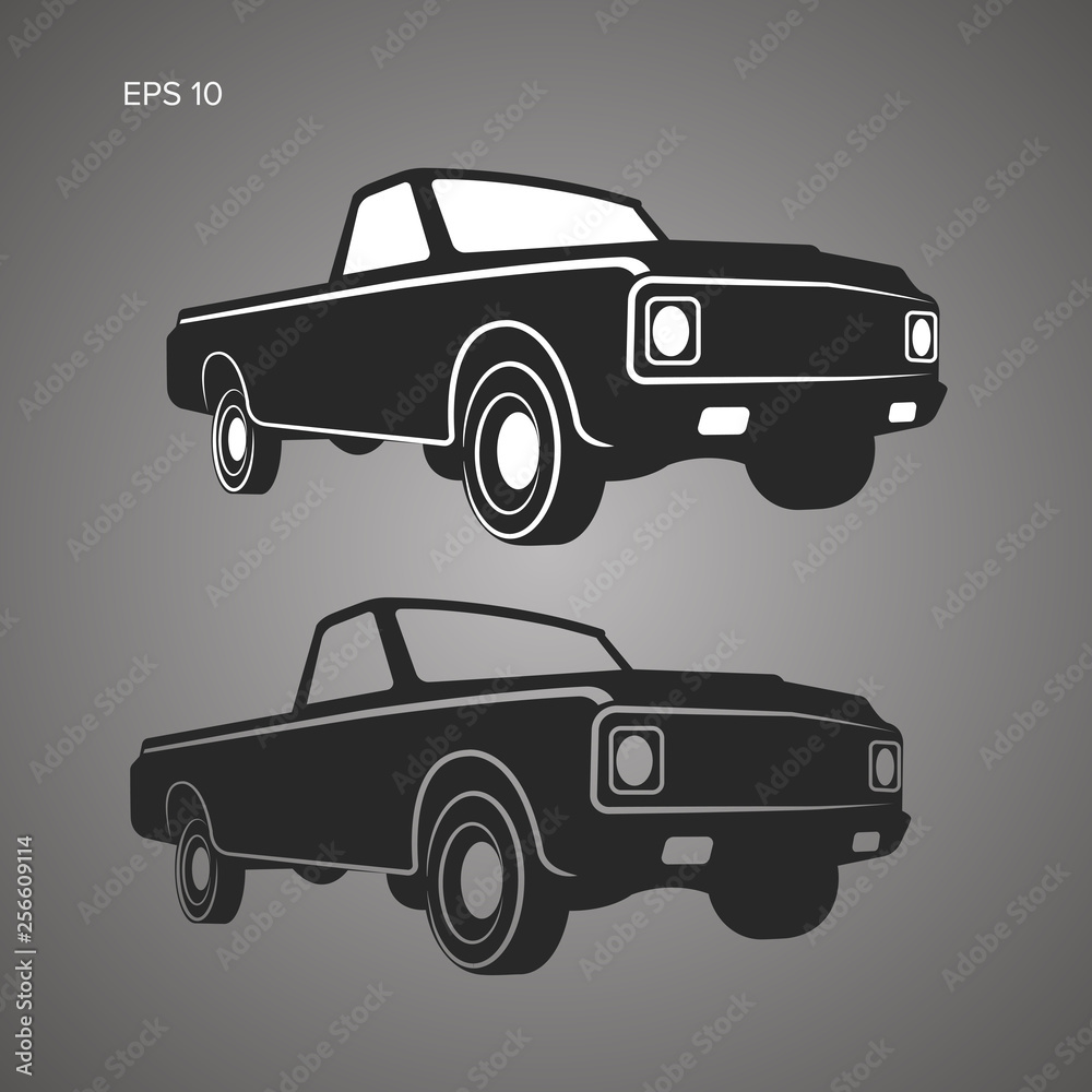 Vintage pickup truck vector illustration. Oldschool american car