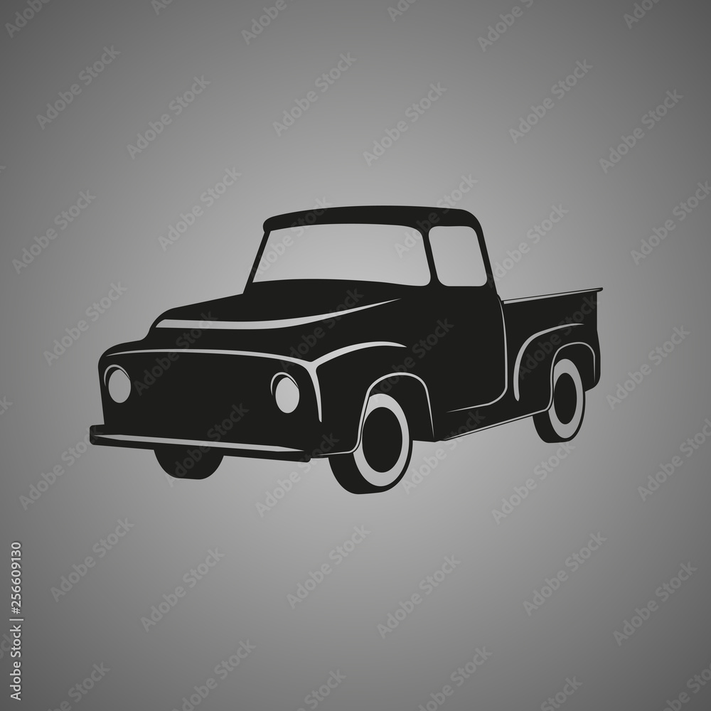 Obraz premium Old retro pickup truck vector icon. Vintage transport vehicle