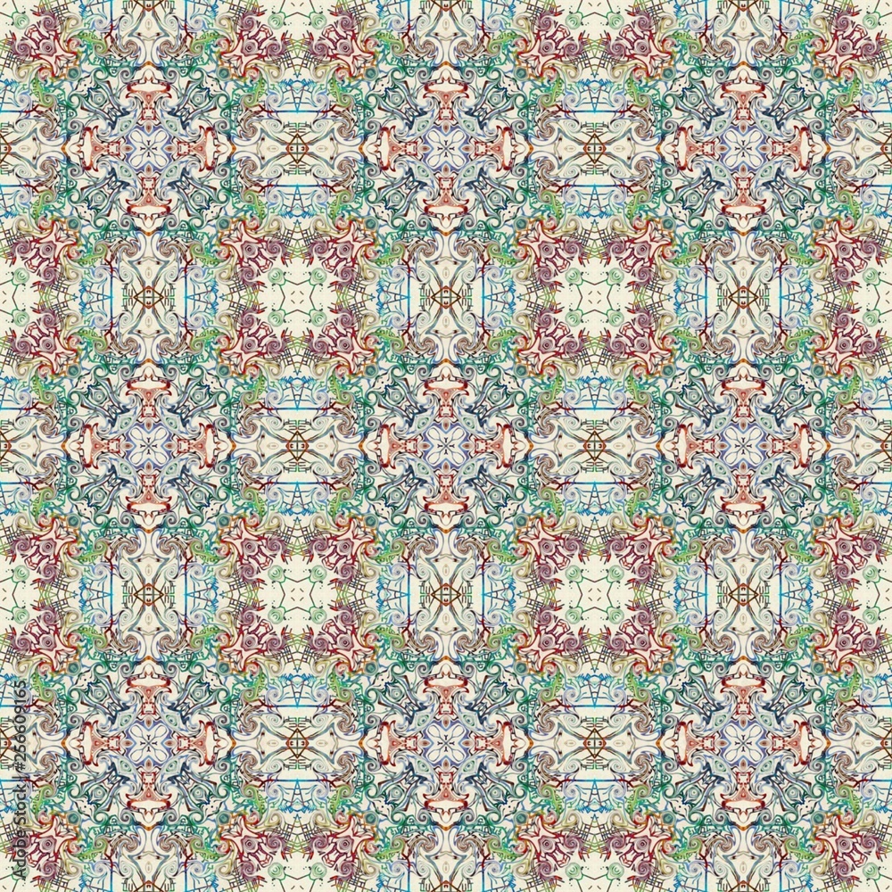 Seamless raster pattern in oriental style Flower psychedelic mosaic Pattern for wallpaper, backgrounds, decor for tapestries, carpet