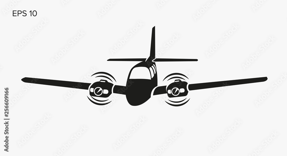 Private plane vector illustration icon. Twin engine propelled aircraft. Private plane vector illustration icon. Twin engine propelled aircraft.