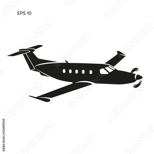 Pivate business plane vector illustration. Single engine propelled aircraft.