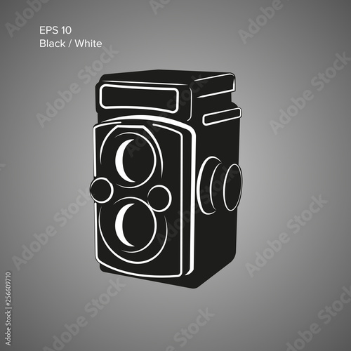 Vintage camera vector illustration. Antique photo equipment icon
