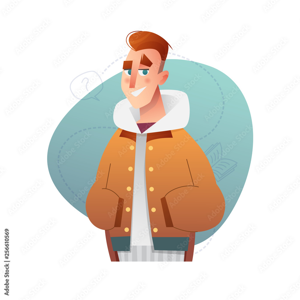 Handsome flat design set template with vector boy in winter clothes in cartoon style.