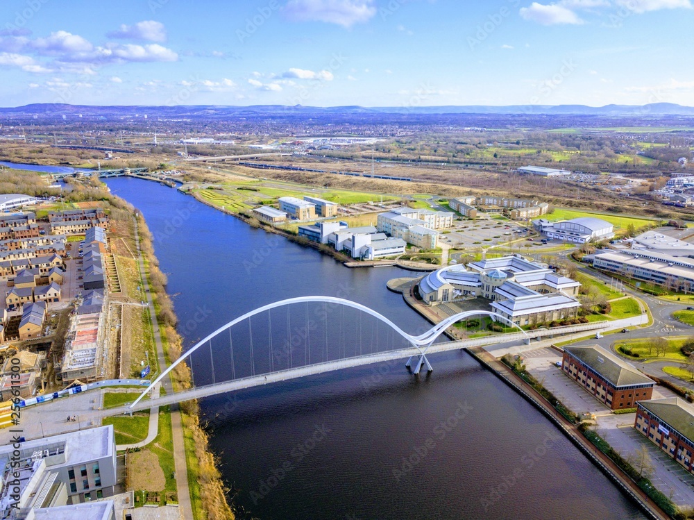 The infinity foot bridge than spans the river tees from the town to the university in Stockton on tees