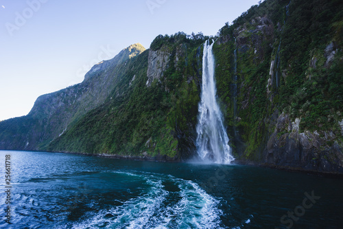 Milford Sound Waterfall on side of Fiord