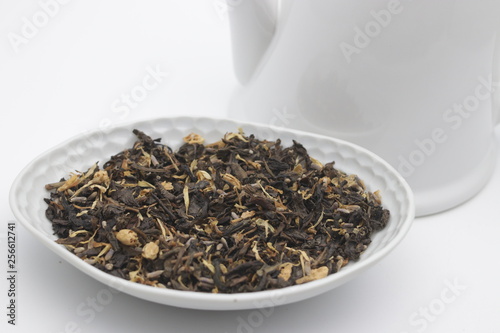 Mixed Tea Leaves on White Background