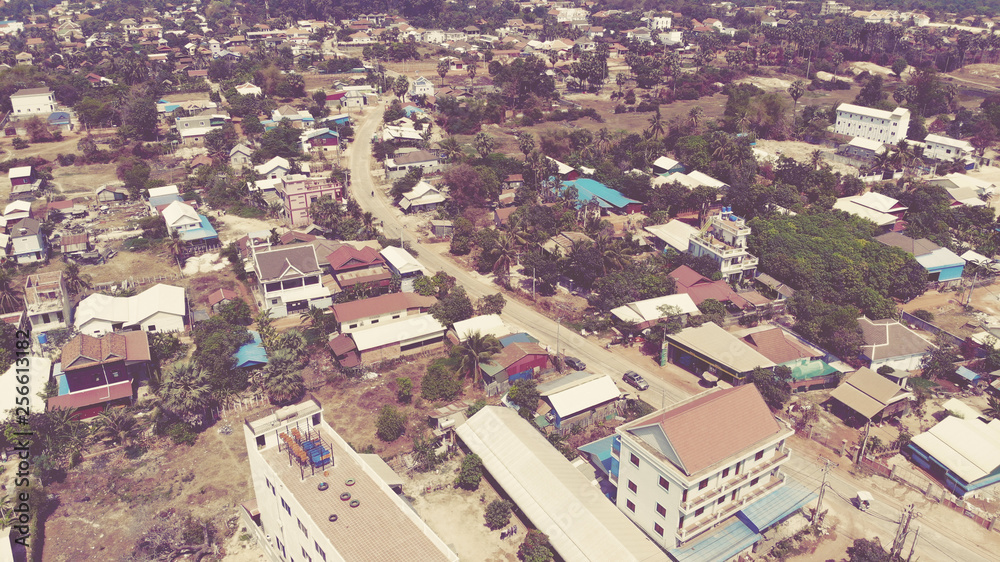 Naklejka premium SIEM REAP, CAMBODIA. 2019 Mar 21st. Aerial View of Siem Reap Town.